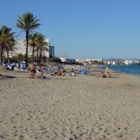 Beach of Ibiza Town on the island Ibiza (Spain)